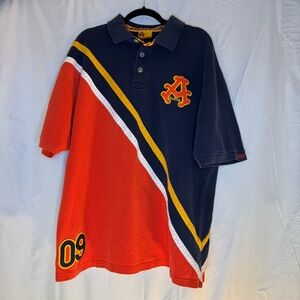 Akademiks Navy, Red & Yellow Diagonal Block Polo y2k